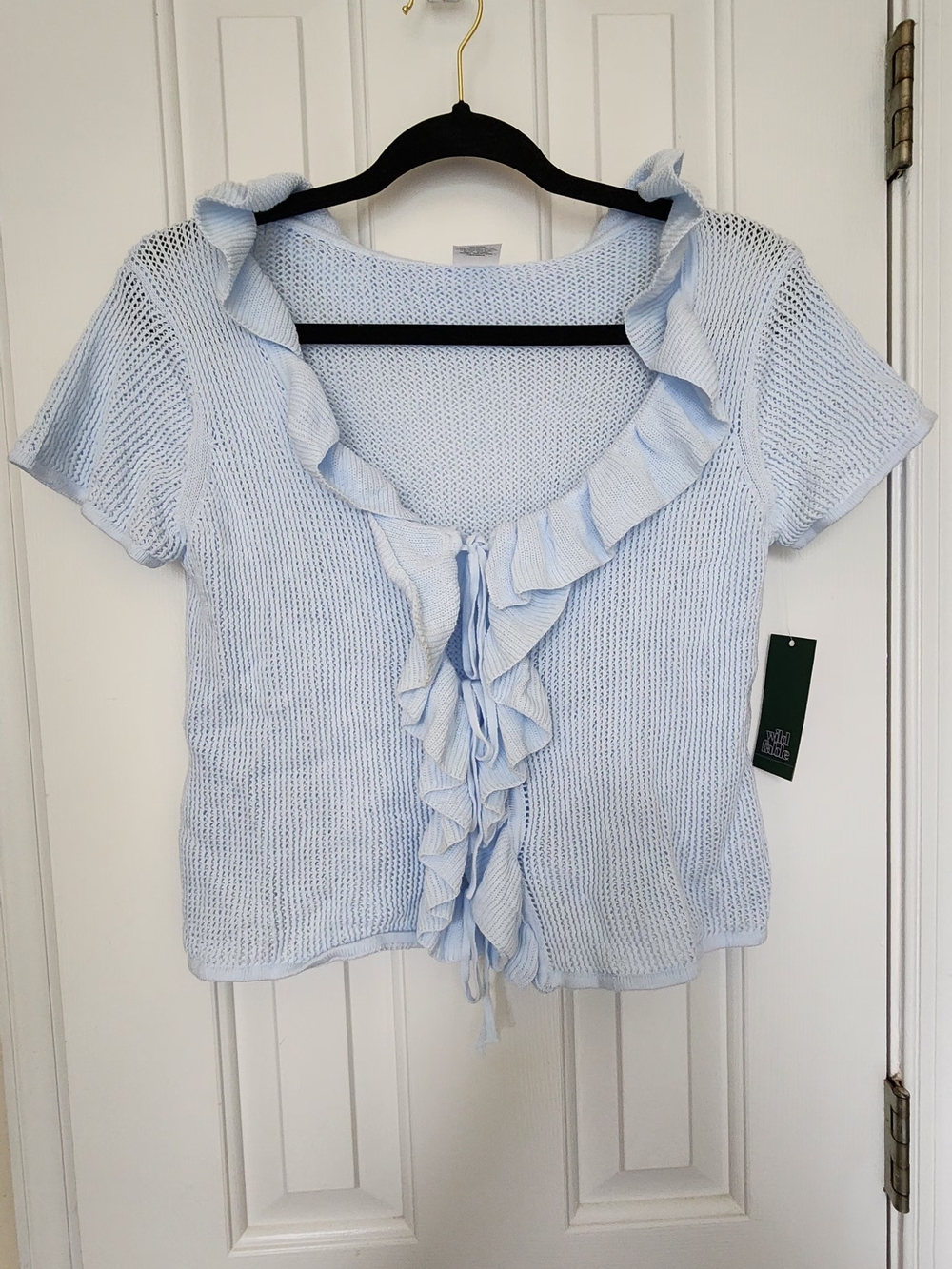 wild fable Light Blue Ruffle-Front Short Sleeve Knit Top